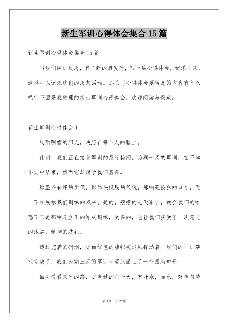 新生军训心得体会集合15篇例文3