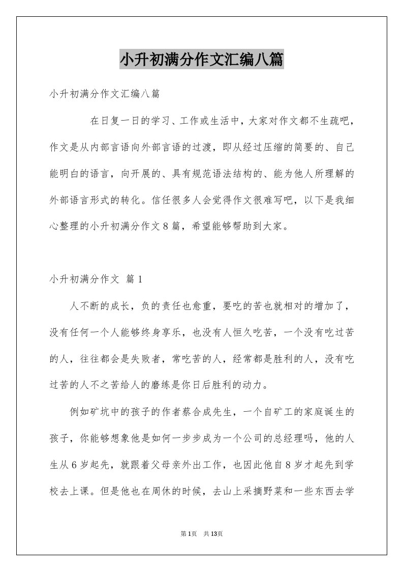 小升初满分作文汇编八篇例文