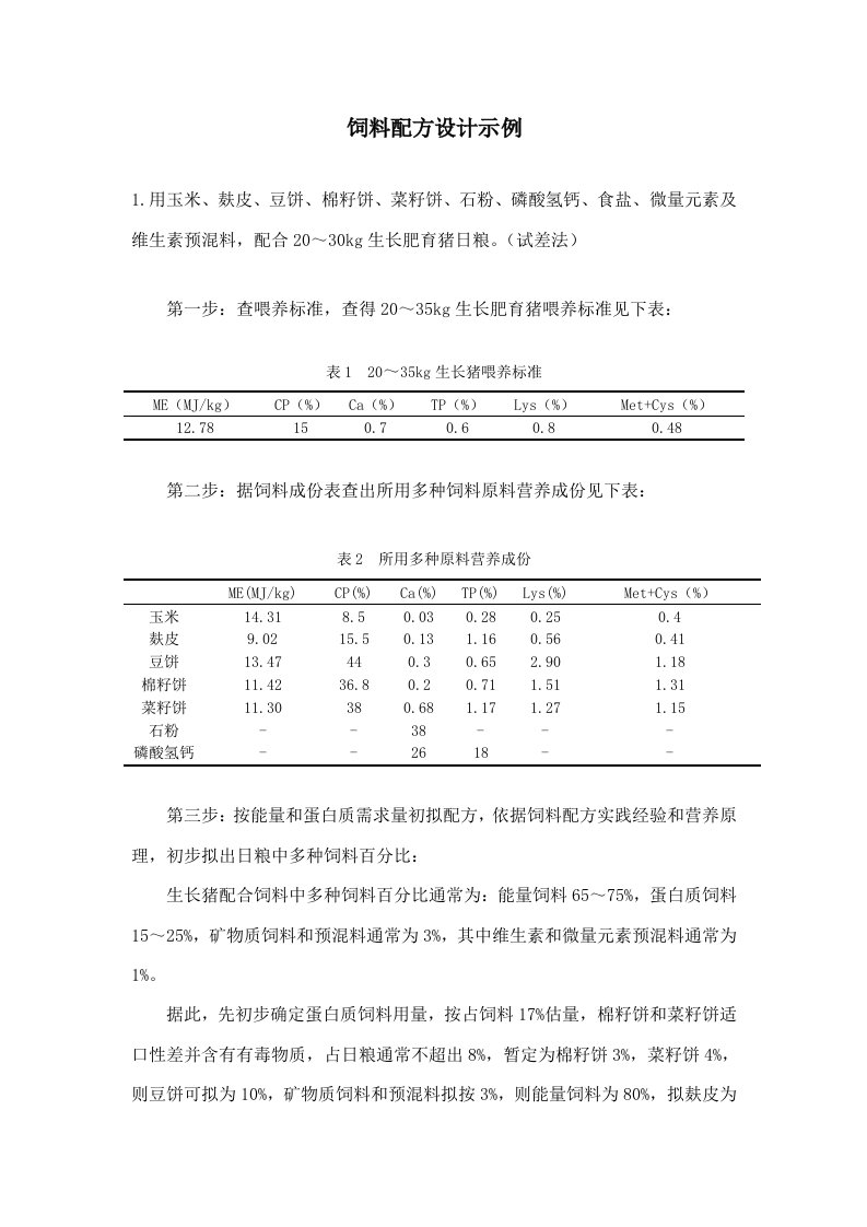 饲料配方设计示例样本