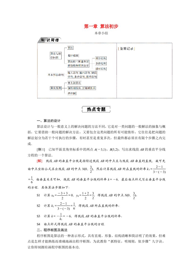 2020_2021学年高中数学第一章算法初步本章小结学案含解析新人教A版必修3