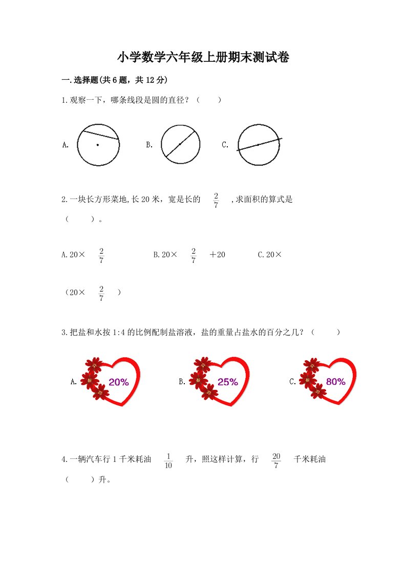 小学数学六年级上册期末测试卷及答案（各地真题）