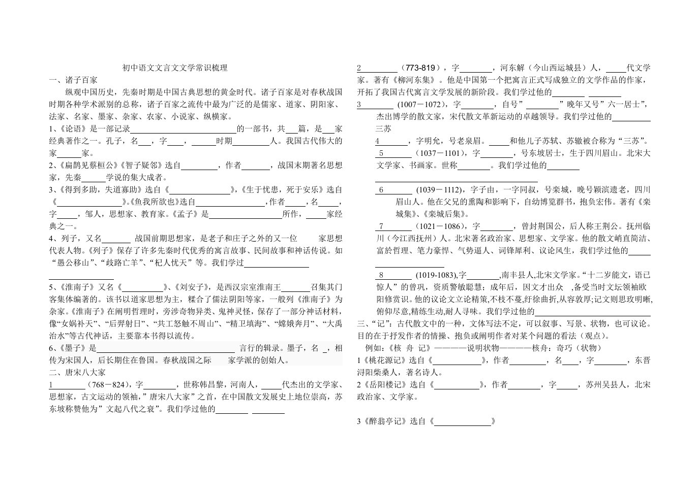 鲁教版初中语文文言文文学常识梳理