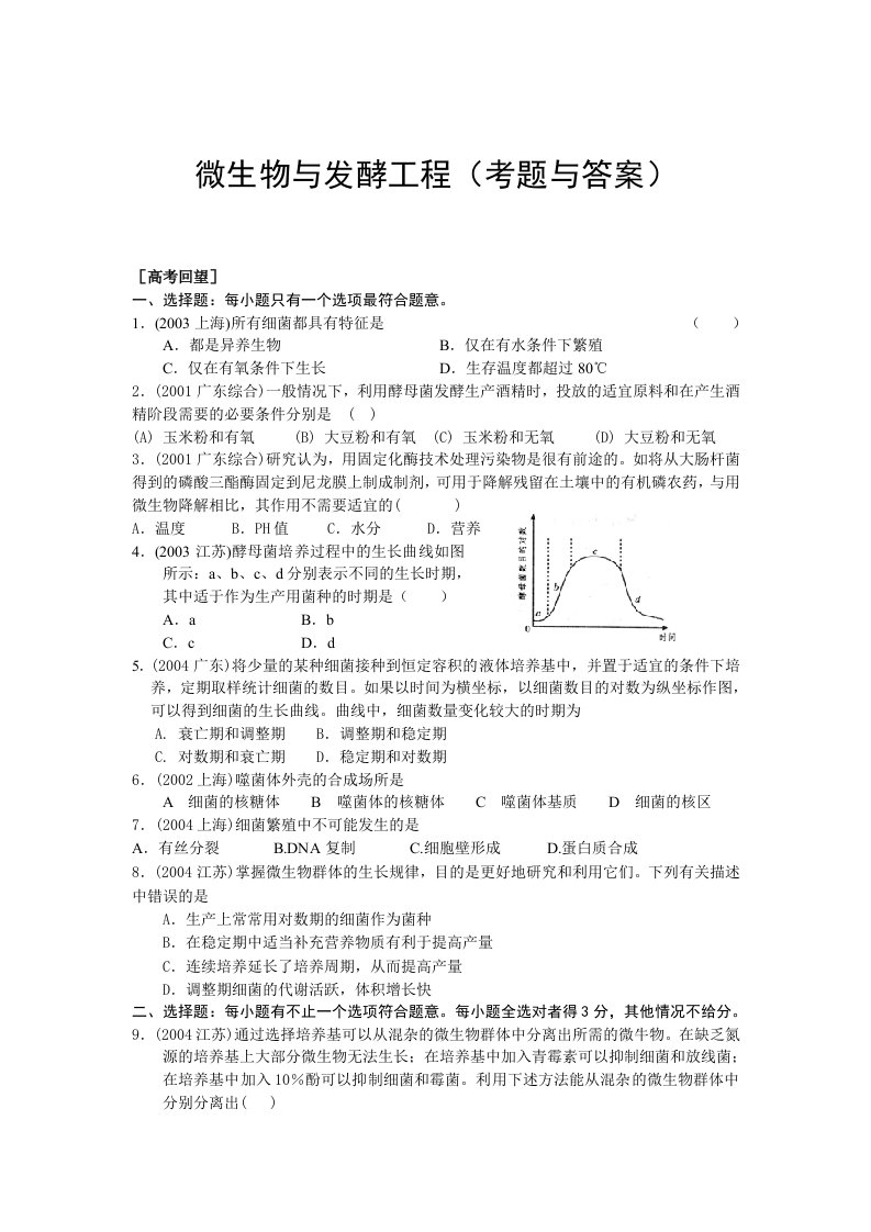 微生物与发酵工程(考题与答案)