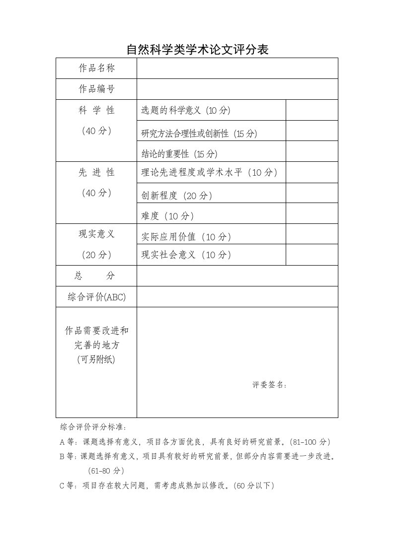 自然科学类学术论文评审标准