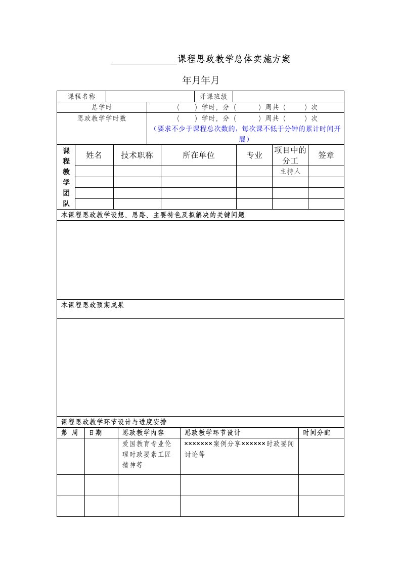 课程思政教学总体实施方案