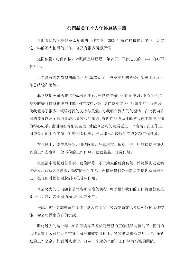 工作总结公司新员工个人年终总结三篇