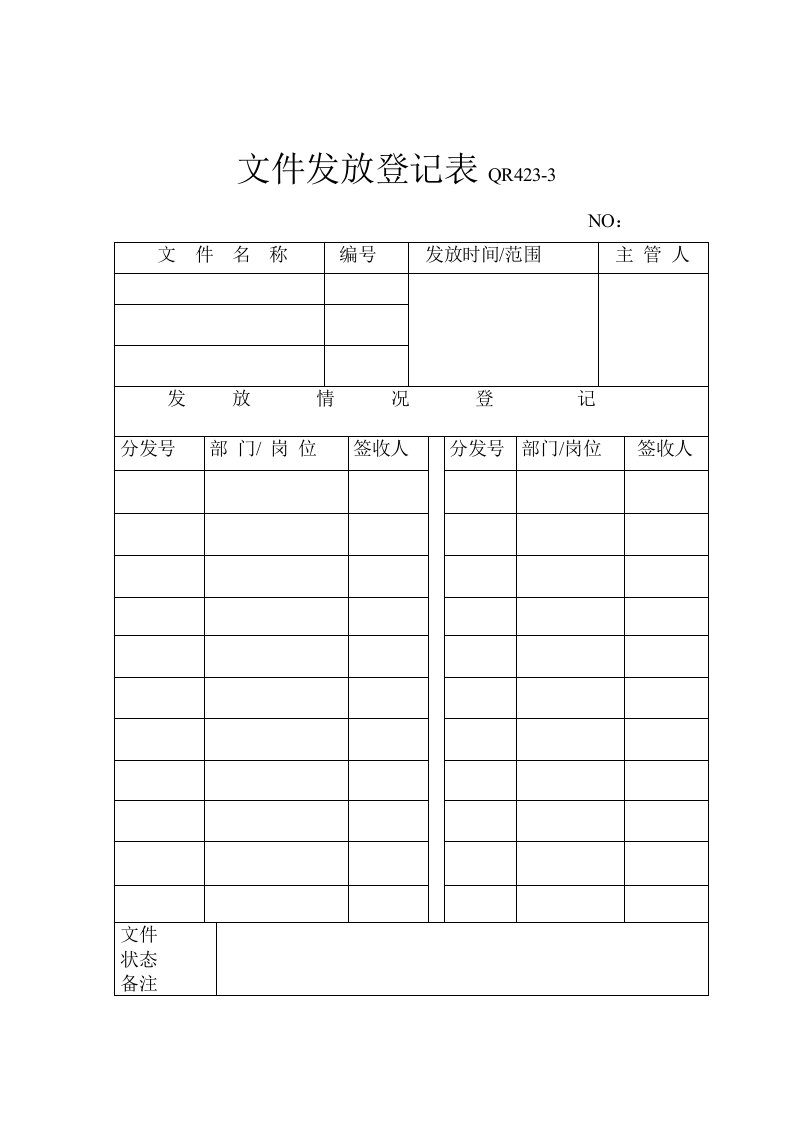 【管理精品】03文件发放登记表