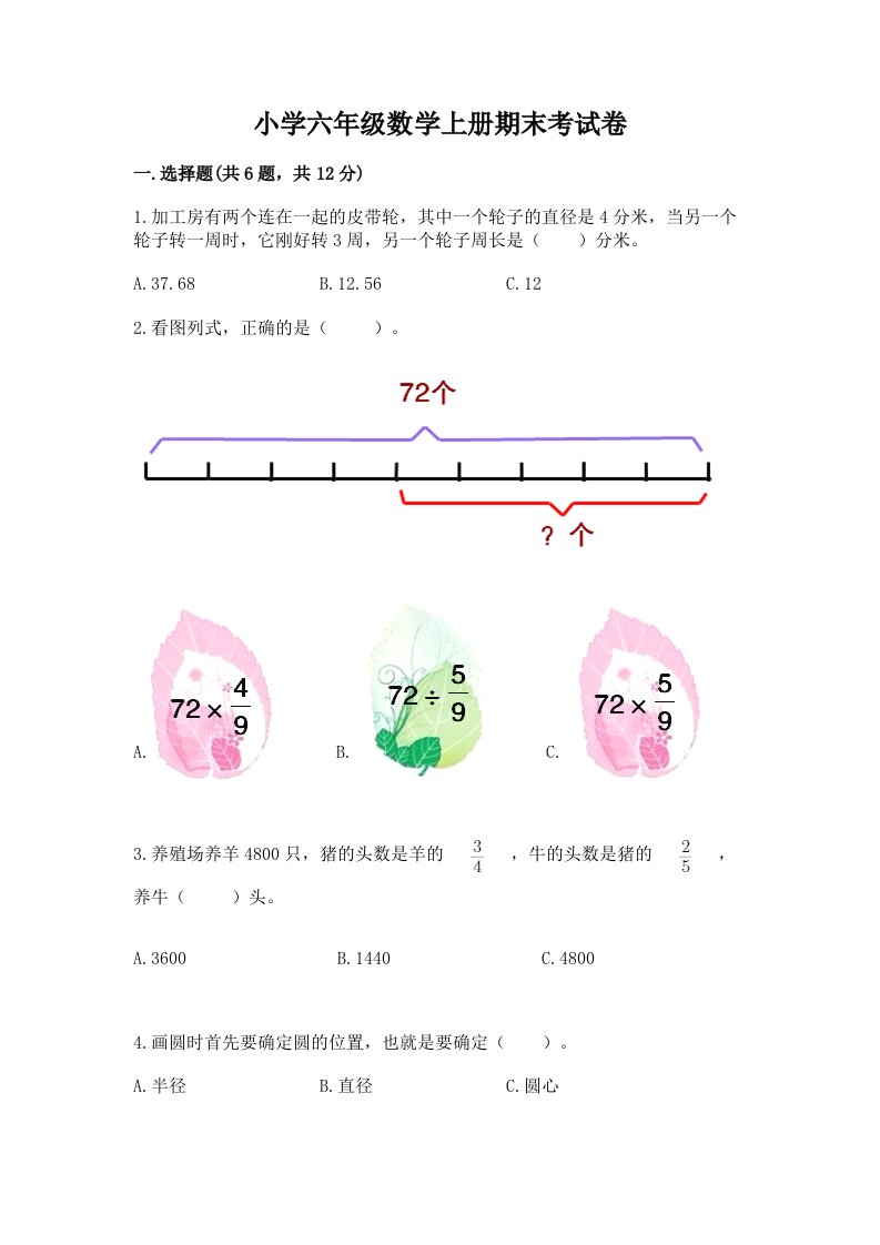 小学六年级数学上册期末考试卷加答案解析