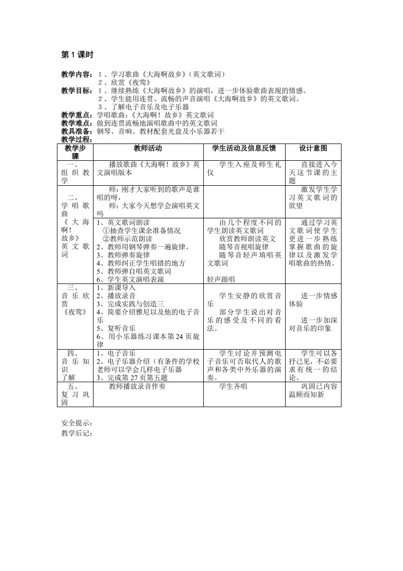 [试题]新人音版八年级上册音乐教案