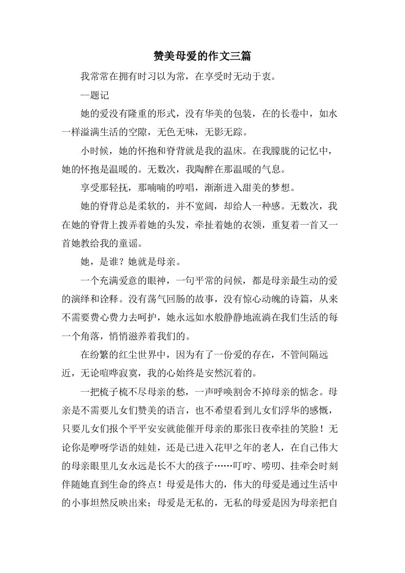 赞美母爱的作文三篇