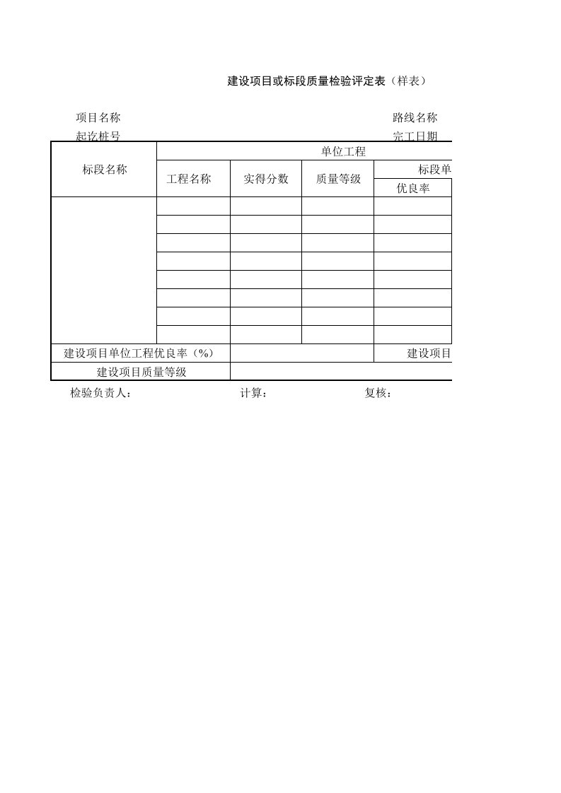 建筑工程-标段质量评定表