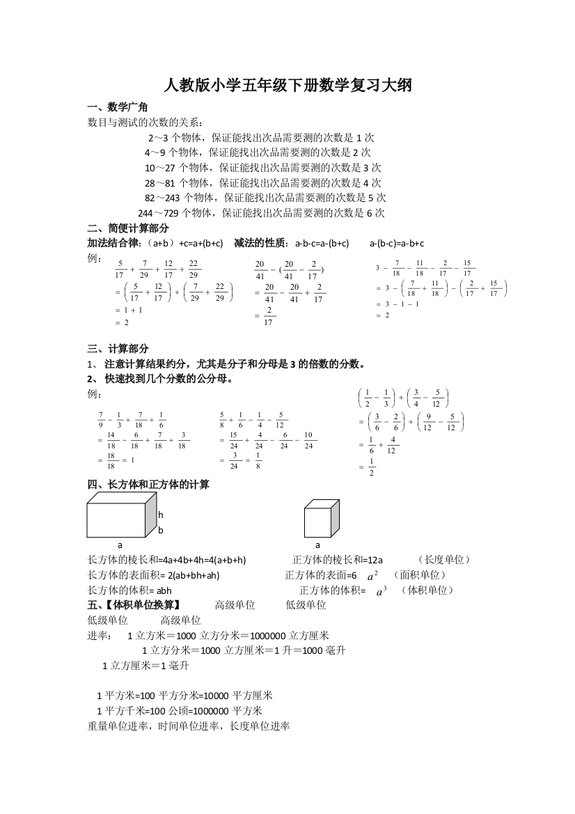 人教版小学五年级下册数学知识点归纳(精华版)