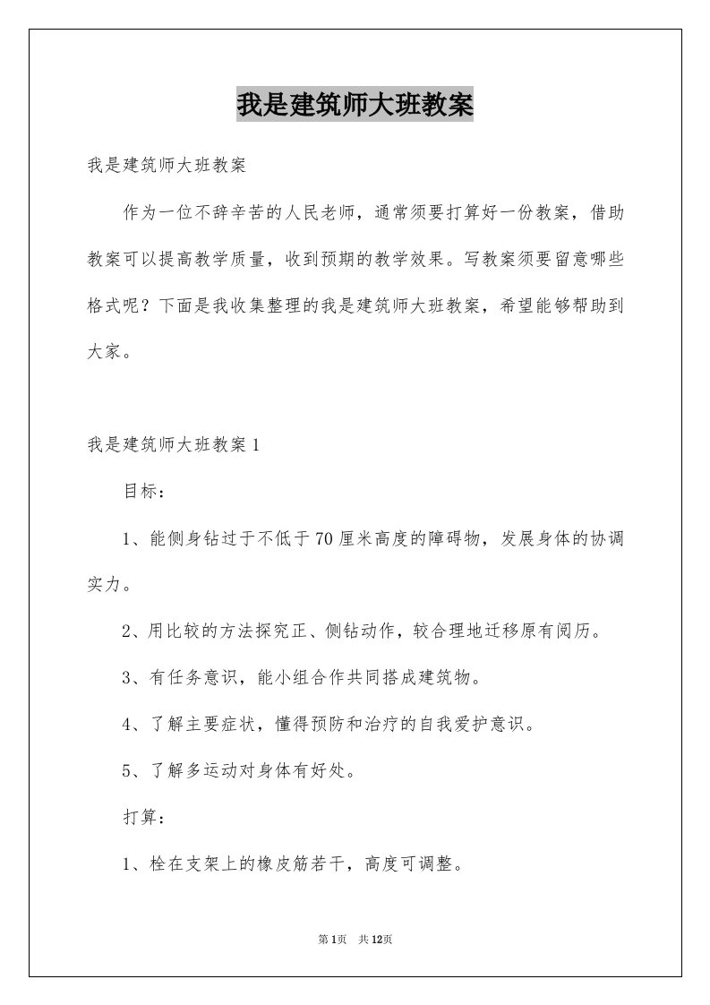 我是建筑师大班教案