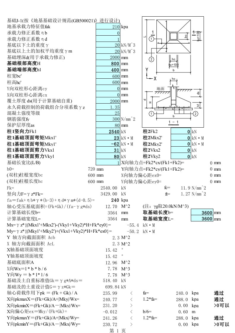 工程制度与表格-免费工程实用表格独立基础计算