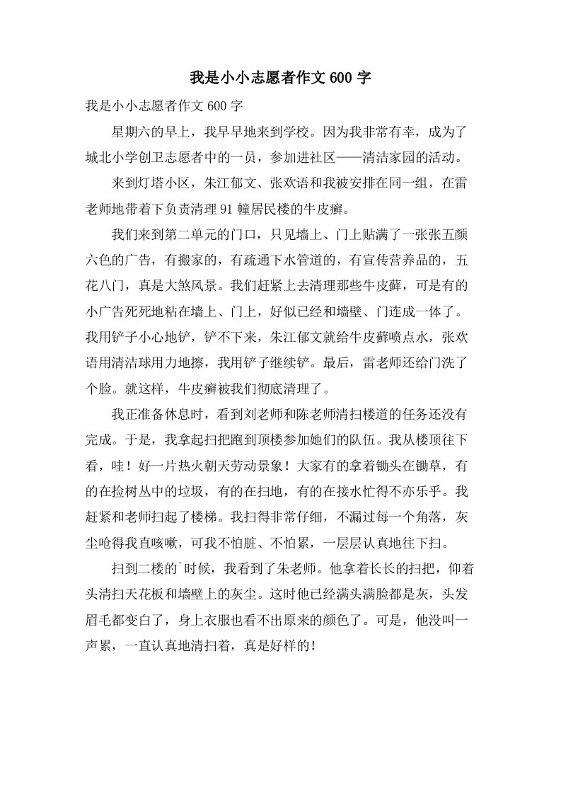 我是小小志愿者作文600字