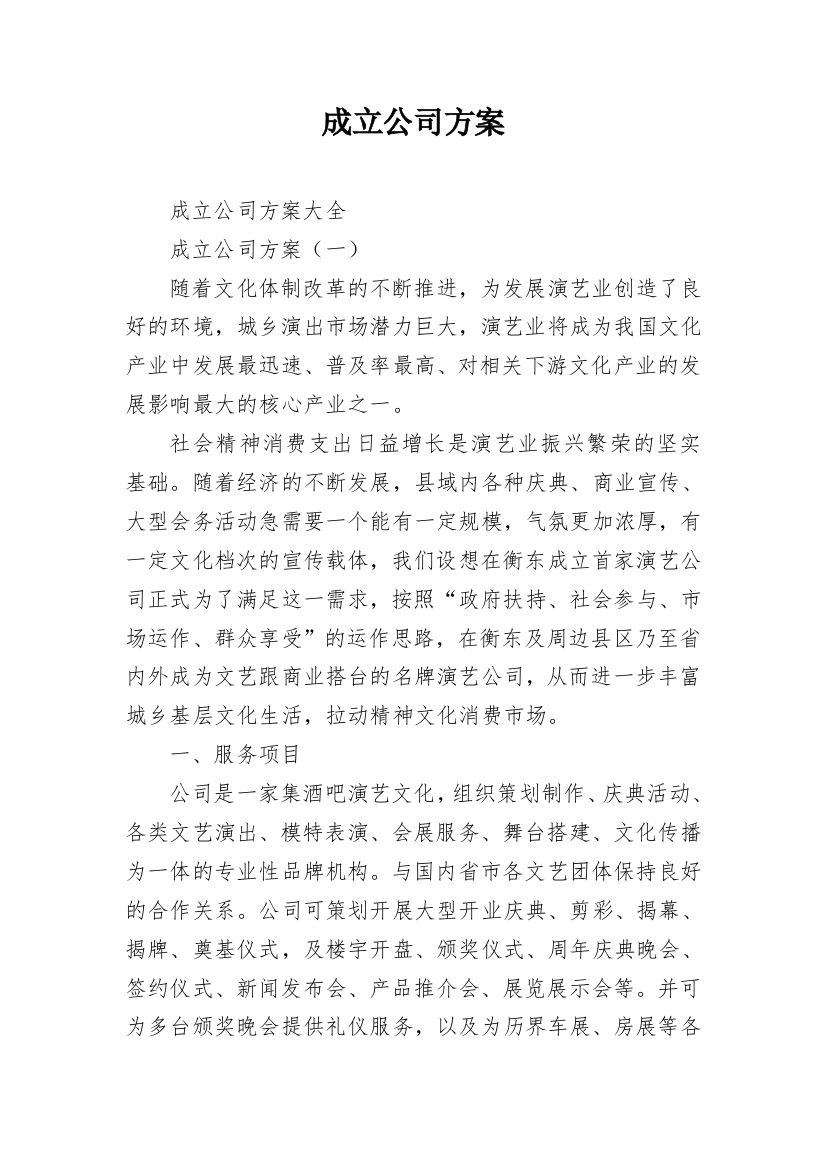 成立公司方案