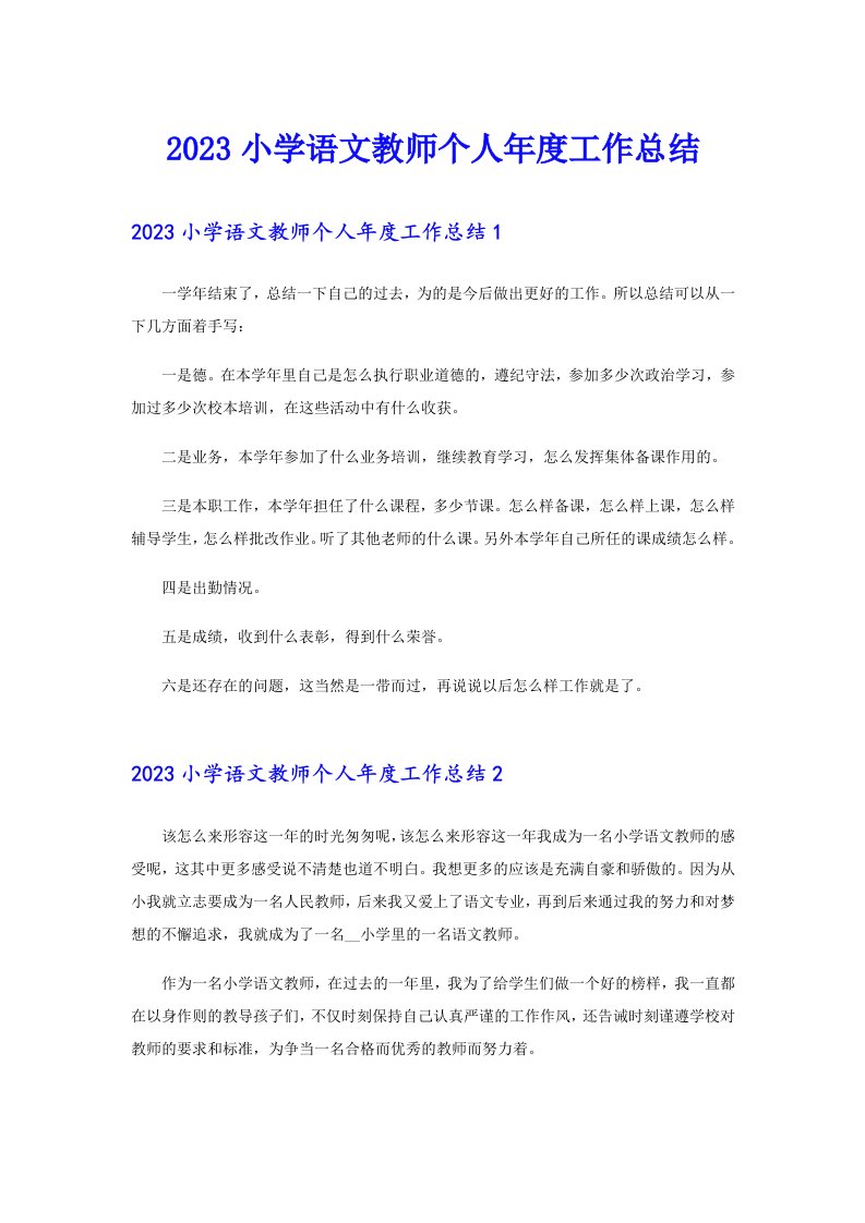 2023小学语文教师个人年度工作总结