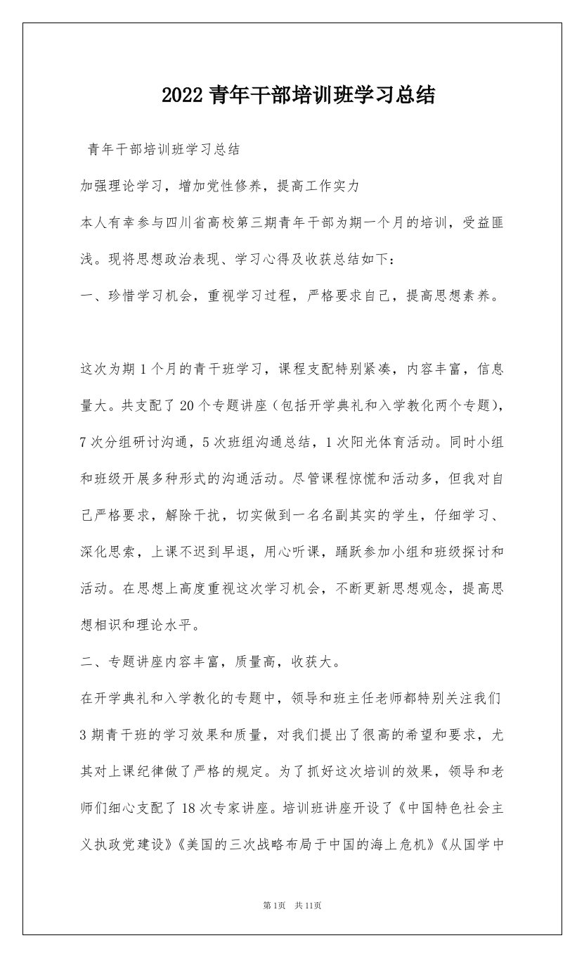 2022青年干部培训班学习总结