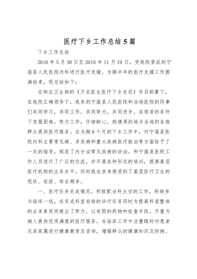 2022医疗下乡工作总结5篇