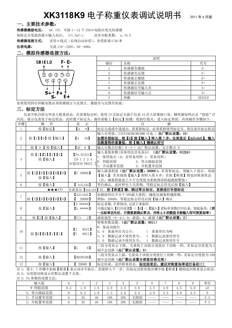 称重显示器XK3118K9调试说明书