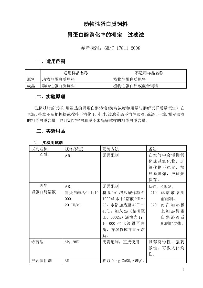 动物性蛋白质饲料胃蛋白酶消化率的测定资料