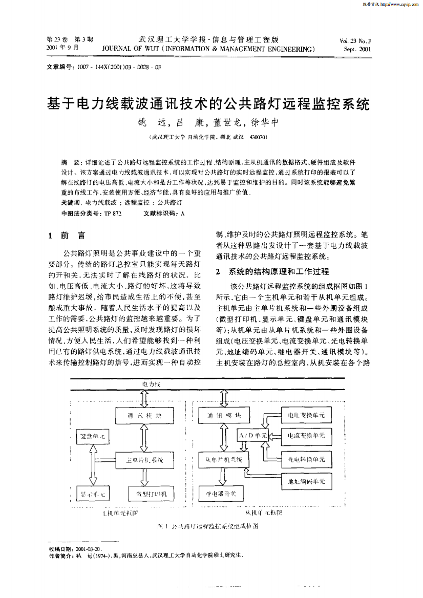 基于电力线载波通讯技术的公共路灯远程监控系统