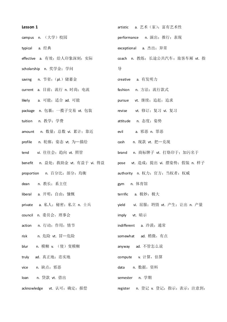 2021年大学英语四级高频词汇精华版