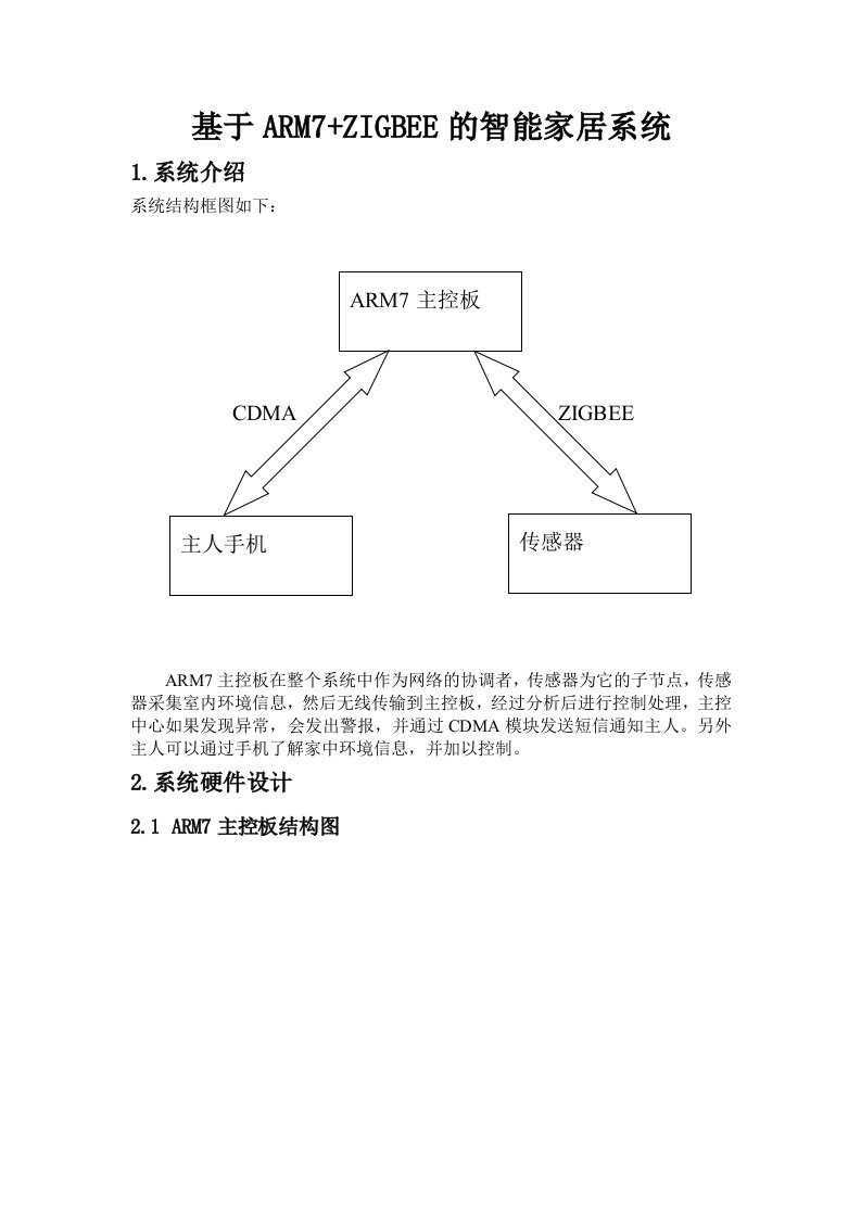 ARM7ZIGBEE的智能家居系统