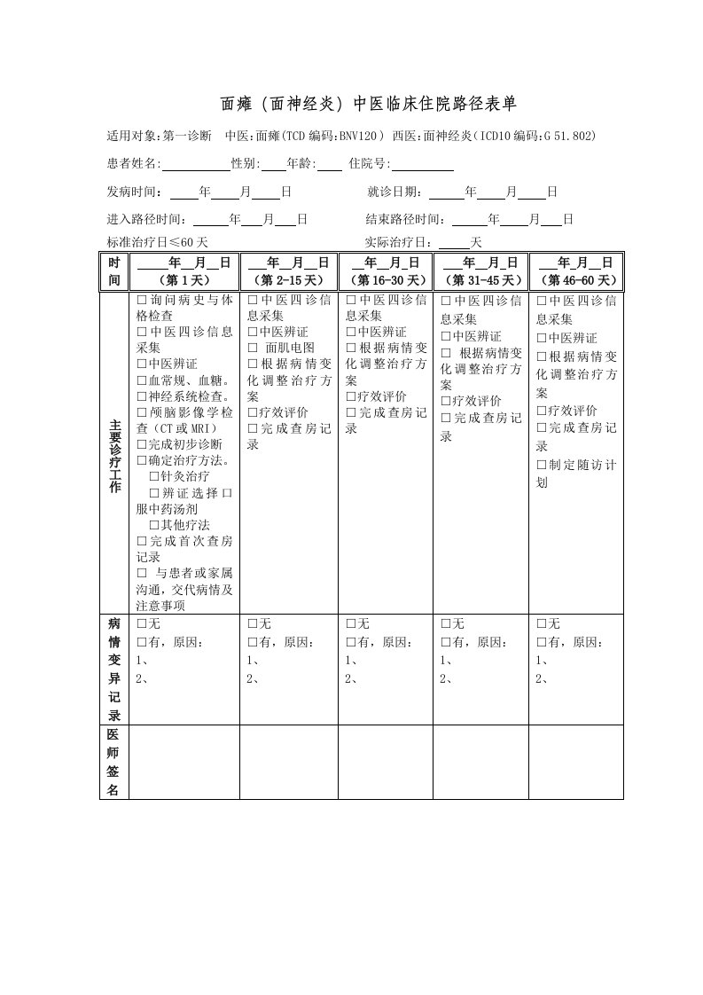 面瘫评价表