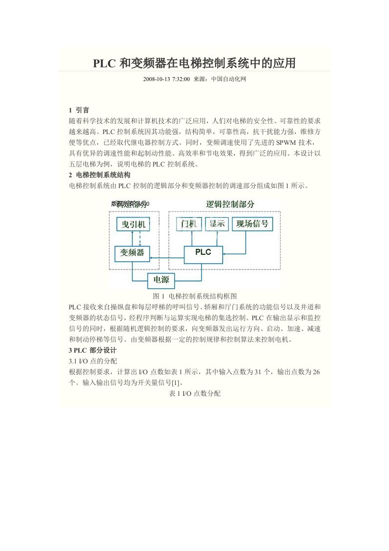 PLC和变频器在电梯中的应用