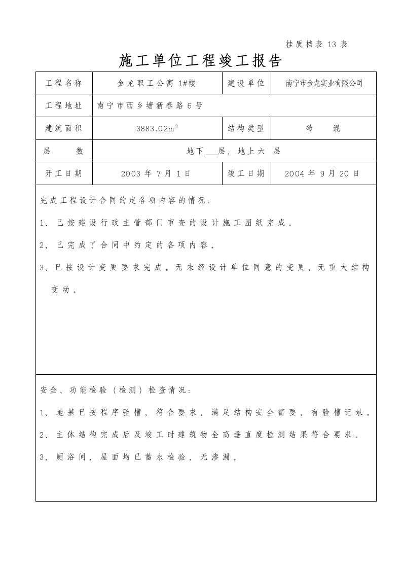 精选施工单位工程竣工报告