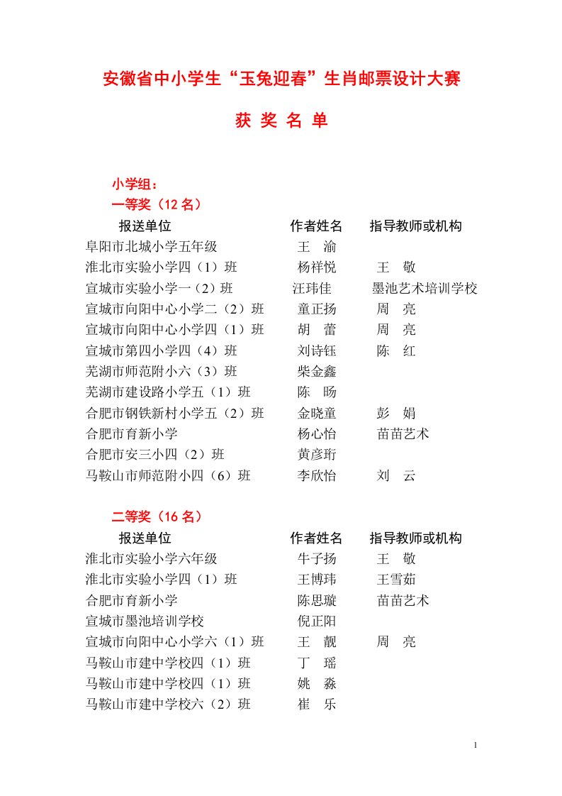 安徽省中小学生“玉兔迎春”生肖邮票设计大赛.doc