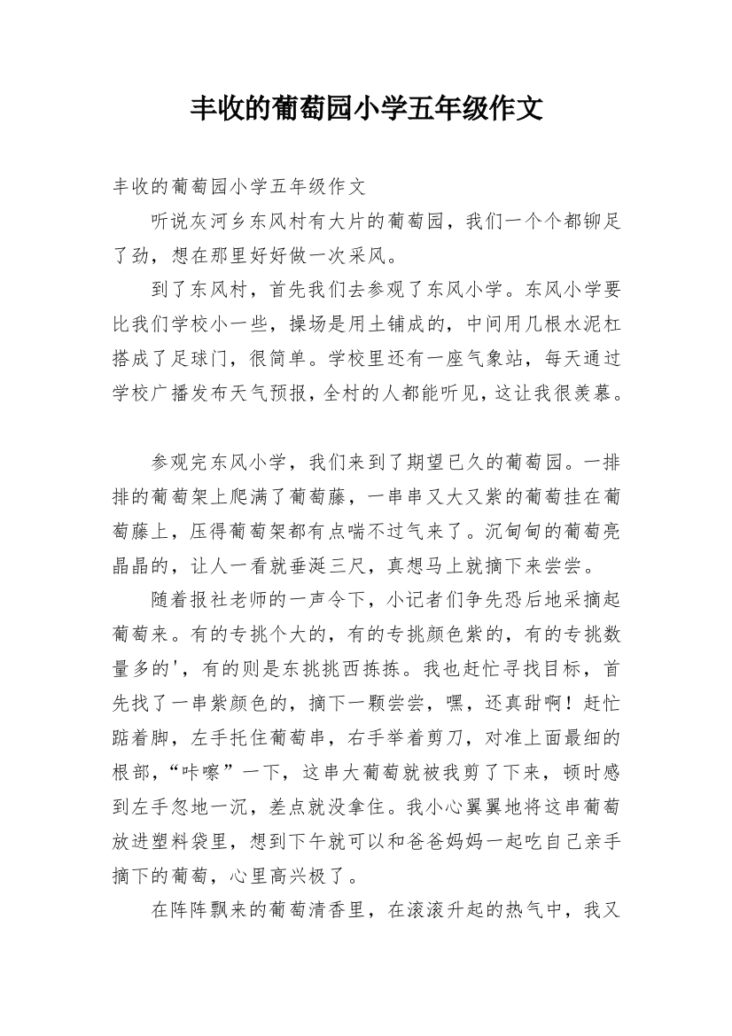 丰收的葡萄园小学五年级作文