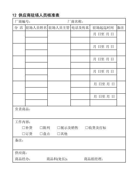 供应商管理-12供应商驻场人员核准表