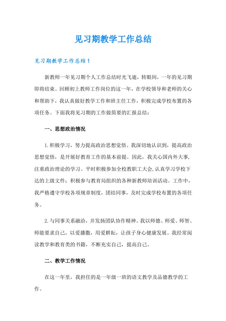 见习期教学工作总结