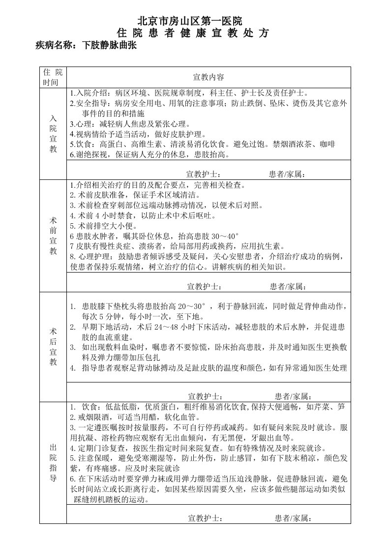 下肢静脉曲张健康教育处方