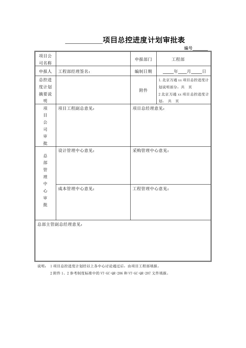 项目管理-VTGCQR1项目总控进度计划审批表