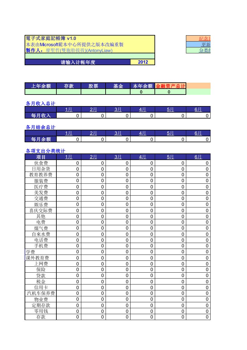 史上最牛最全的家庭帐目表(不下载绝对后悔)