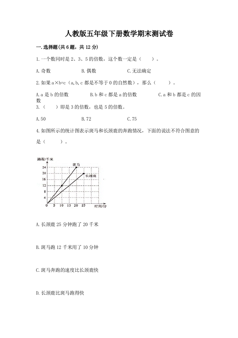 人教版五年级下册数学期末测试卷含答案（实用）