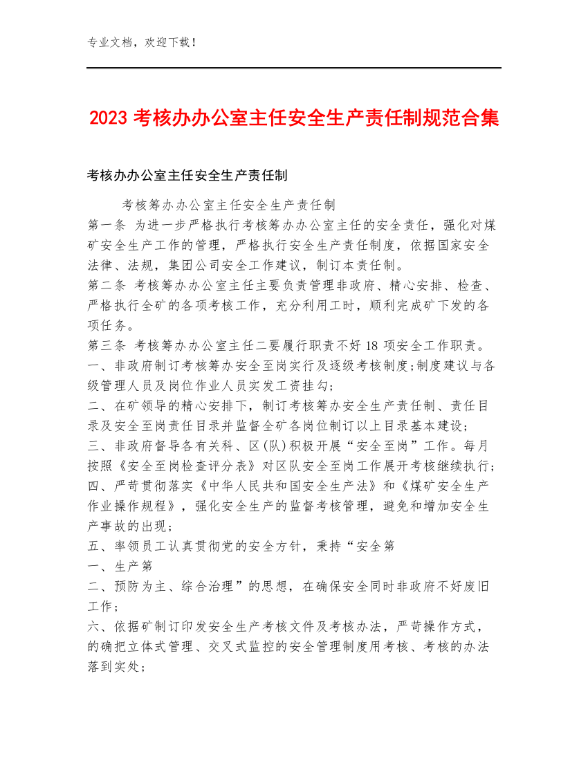 2023考核办办公室主任安全生产责任制规范合集