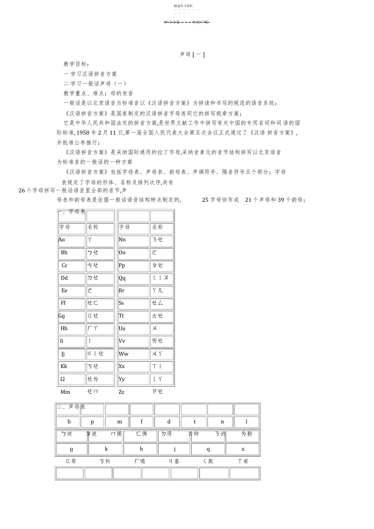 2022年小学一年级语文声母教案