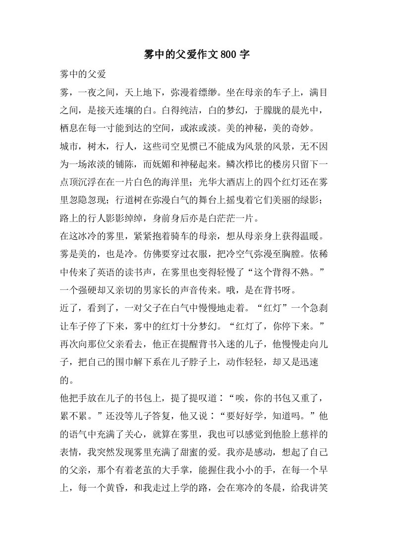 雾中的父爱作文800字