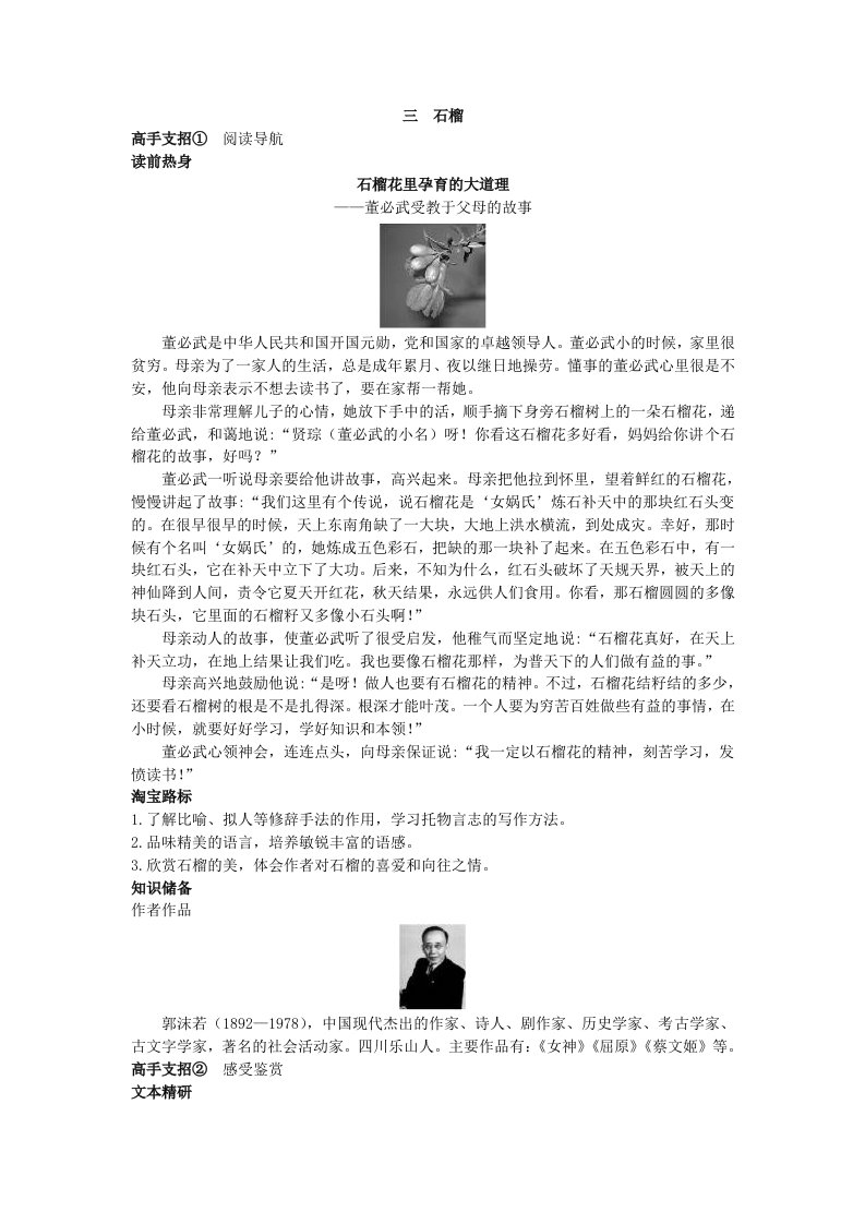 八年级下册语文苏教版学习导航(三石榴)