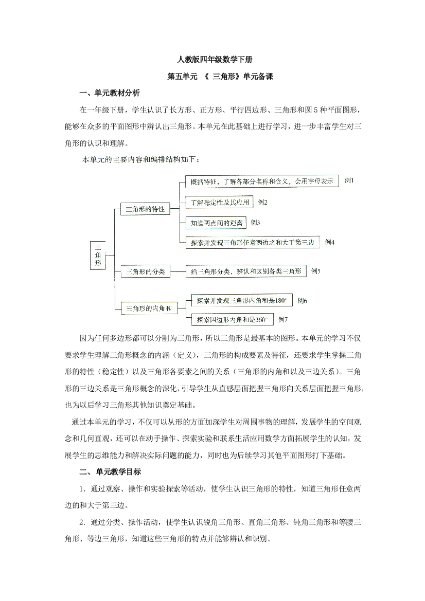 人教四年级数学下册备课