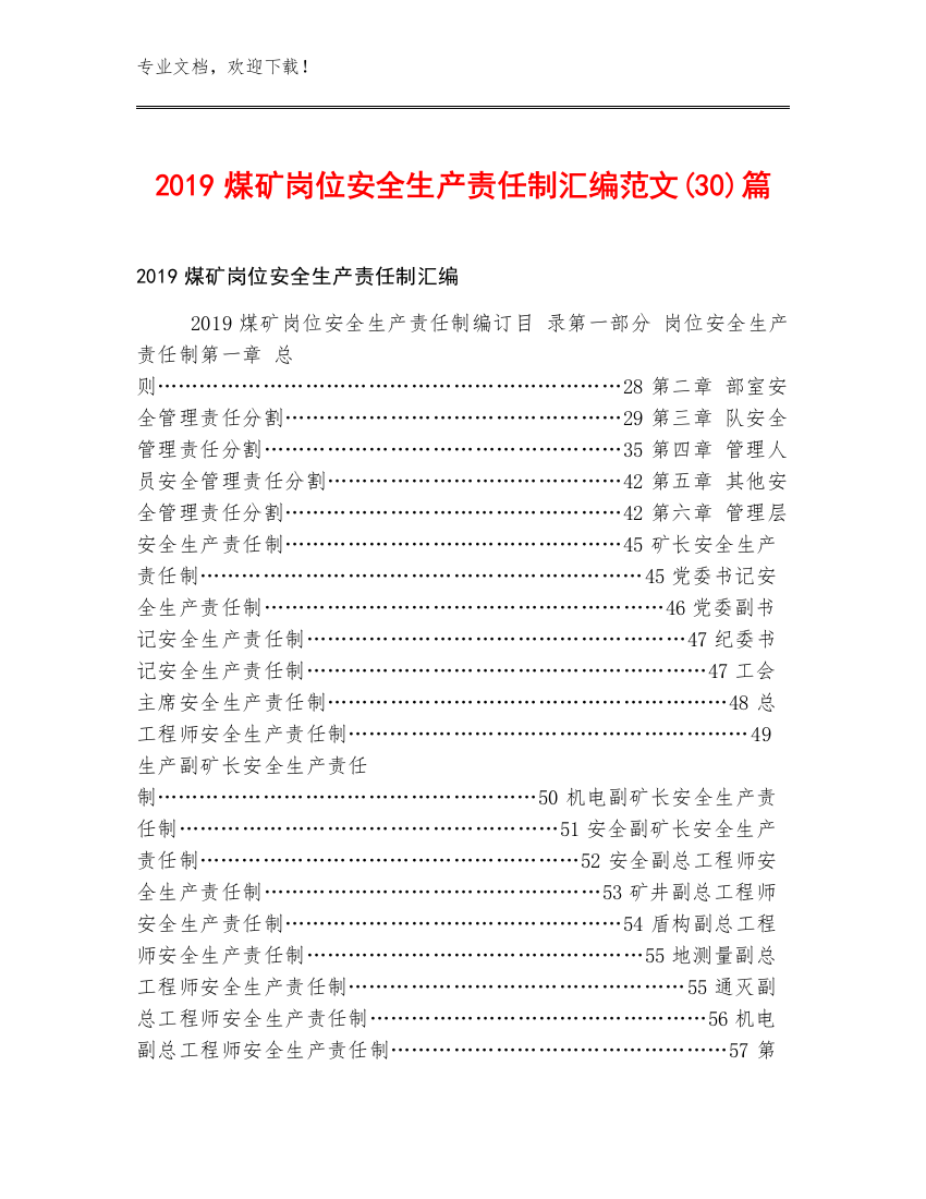 2019煤矿岗位安全生产责任制汇编范文(30)篇