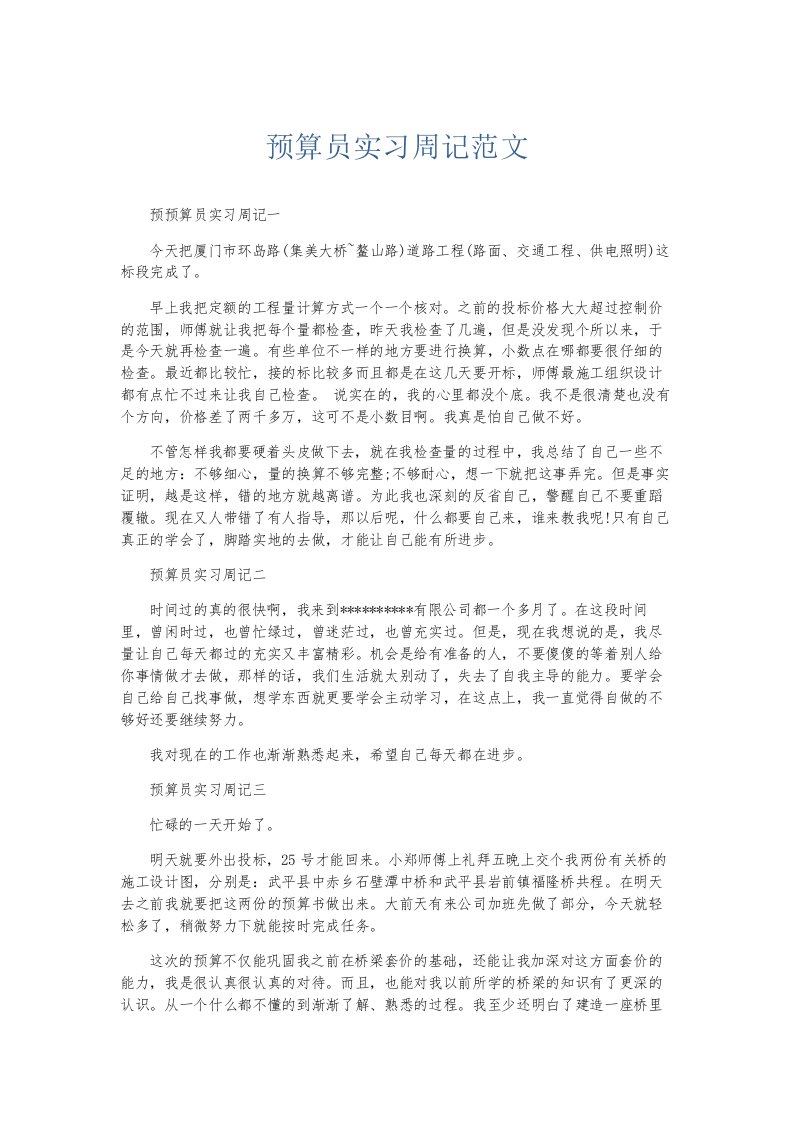 总结报告预算员实习周记范文