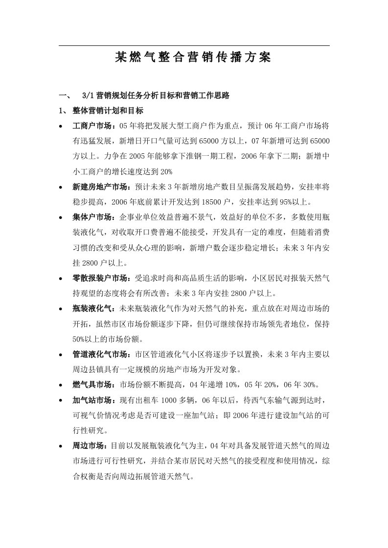 精选燃气整合营销传播方案