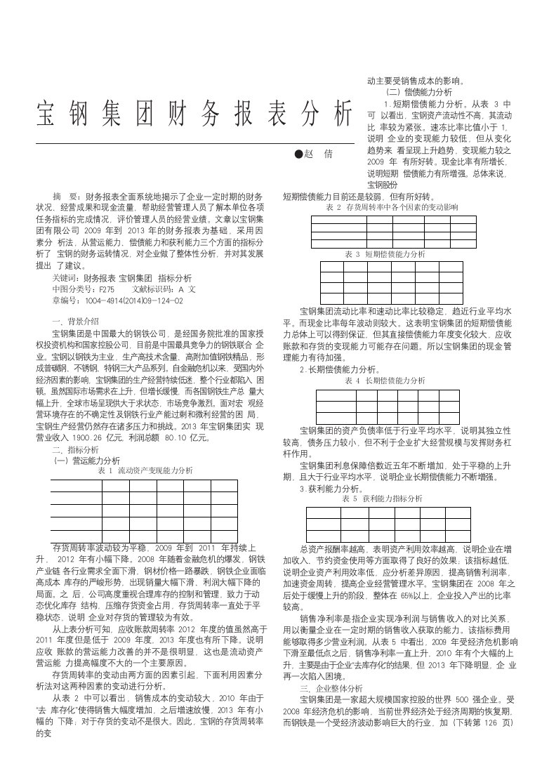 宝钢集团财务报表分析