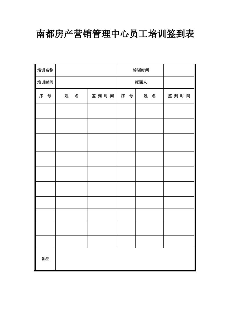 促销管理-043南都房产营销管理中心员工培训签到表
