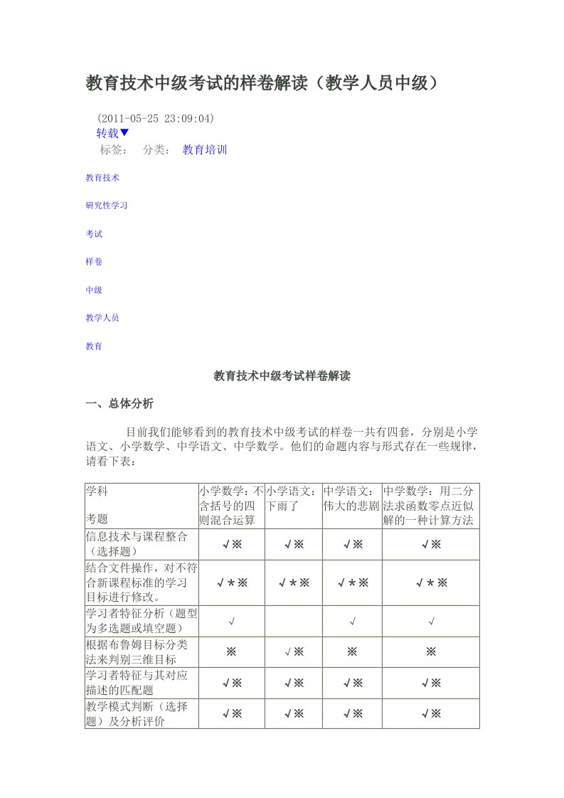 教育技术中级考试的样卷解读